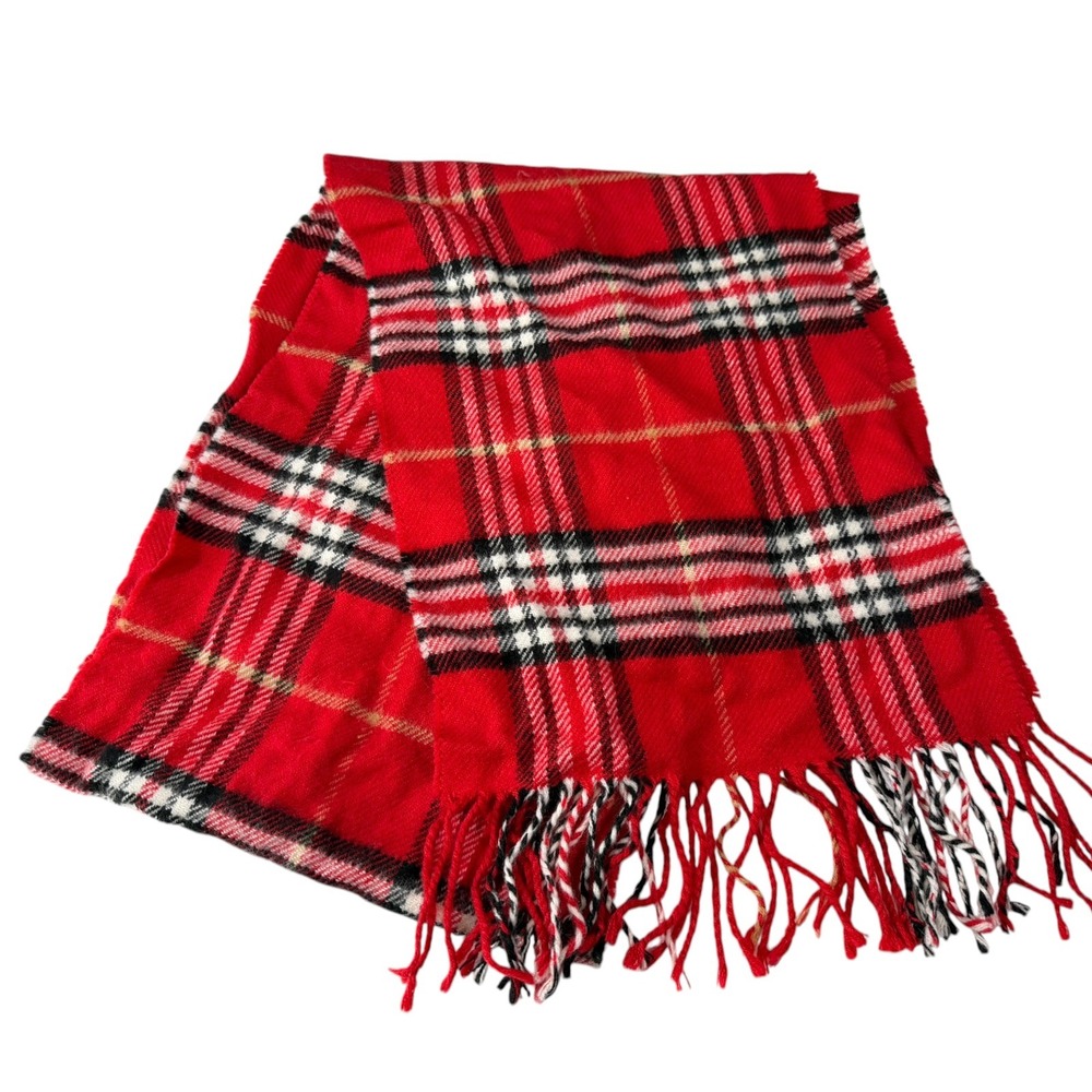 V. Fraas Red Plaid Fringed Scarf Tartan Academic Heritage Classic Cozy